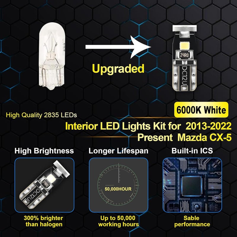 EASY EAGLE LED Interior Car Lights for 2013-2022-CX-5: 9 Piece Kit White LED Light Bulbs - Super Bright 6000K + Install Tool - Image 4